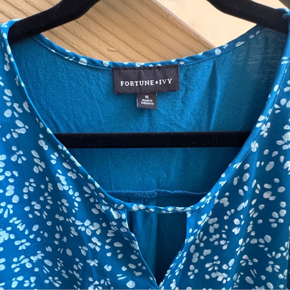 NEW Fortune + Ivy x Stitch Fix blue pattern 3/4 sleeves blouse, medium - Picture 4 of 6